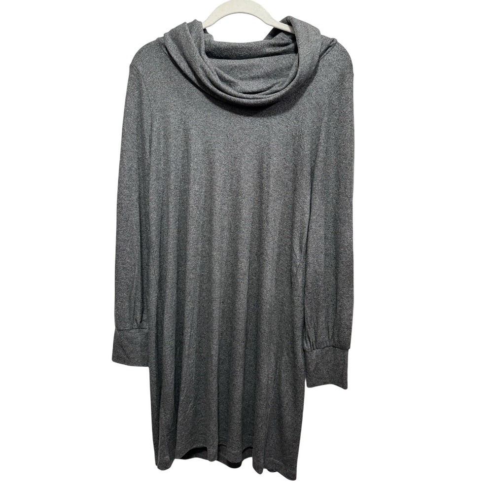 LOFT Cowl Neck Shift Dress L Gray Long Sleeve Super Soft Cozy Lounge Minimalist